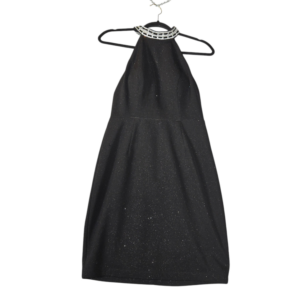 City Triangles‎ Womens Size 7 Dress Black Draped Rhinestone Halter New Years